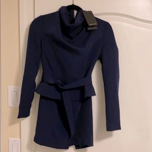 Boy navy fitted top and skirt suit